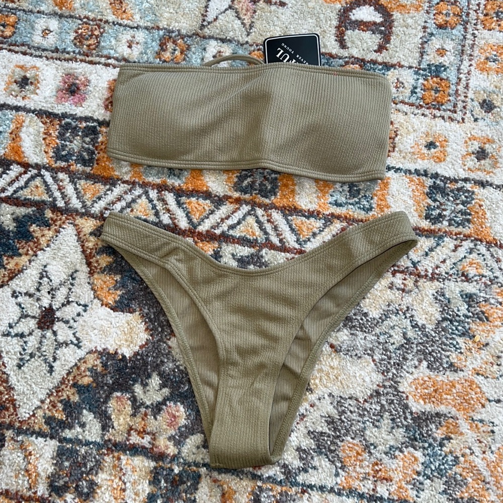 NWT Zaful Khaki Green Neutral Bikini Set